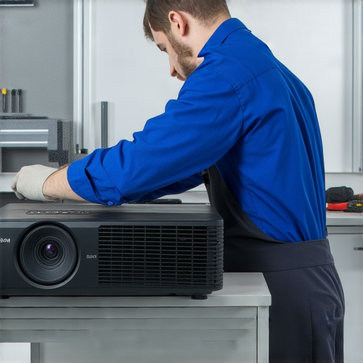 Epson投影機故障專業維修服務，技術人員正在檢查設備，幫助用戶快速解決問題，恢復投影機性能，確保高效運作，提供專業解決方案。