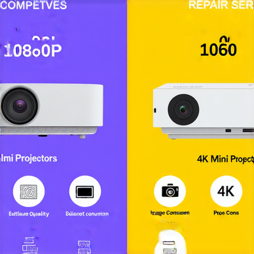 1080p與4K微型投影機的比較圖，展示其畫質、適用場景及優缺點，並強調尋求專業維修服務的重要性，幫助消費者做出明智選擇。