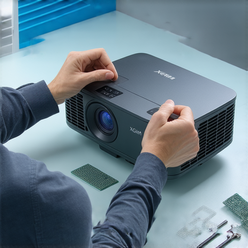 極米投影機故障維修專業技術人員正在修理設備，展示維修過程中的細節，旨在讓用戶了解如何有效解決投影機問題，快速恢復正常運作。