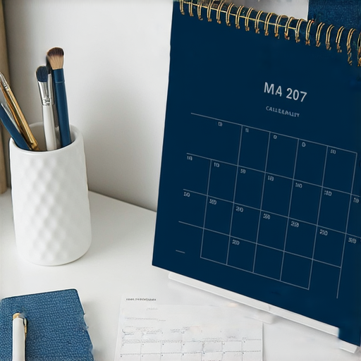 精選座台月曆展示在整齊的工作桌上，搭配美觀設計與實用功能，為辦公空間增添時間的美感，提升工作效率與心情。