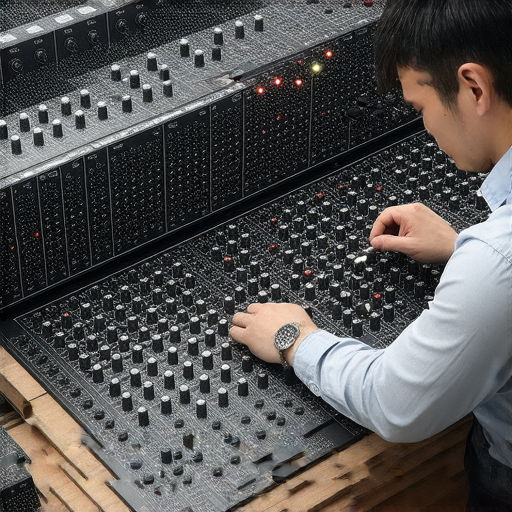 音響後級維修專家提供專業服務，幫助您恢復音質巔峰，顯示修復過程中的技術細節和設備，展現專業團隊努力的場景。