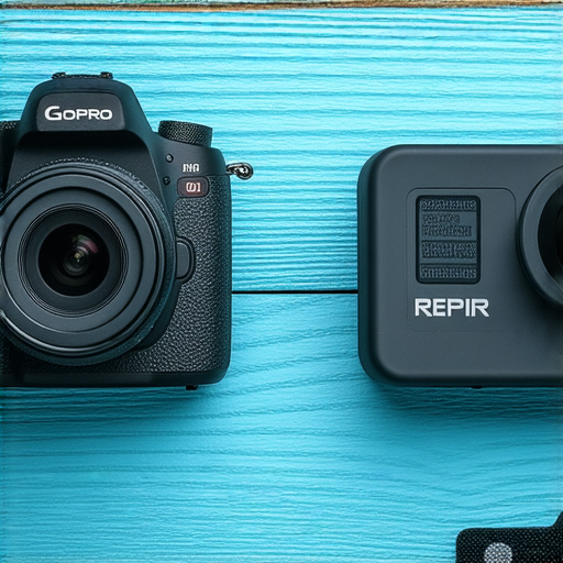 相機與GoPro對比圖，展示兩款拍攝神器的外觀與功能特色，背景為戶外場景，突出專業維修服務的重要性，吸引攝影愛好者了解選擇與維修選項。