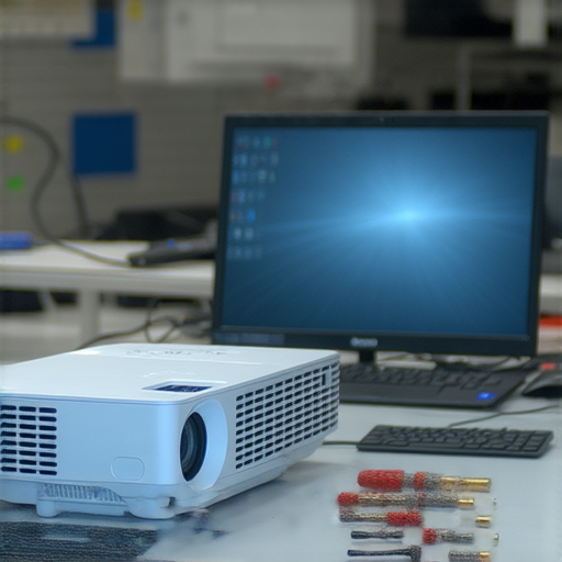 探索無線投影機的極致畫質與便捷設定，圖片展示專業維修服務，顯示技術人員正在檢查投影設備，確保最佳性能與使用體驗。