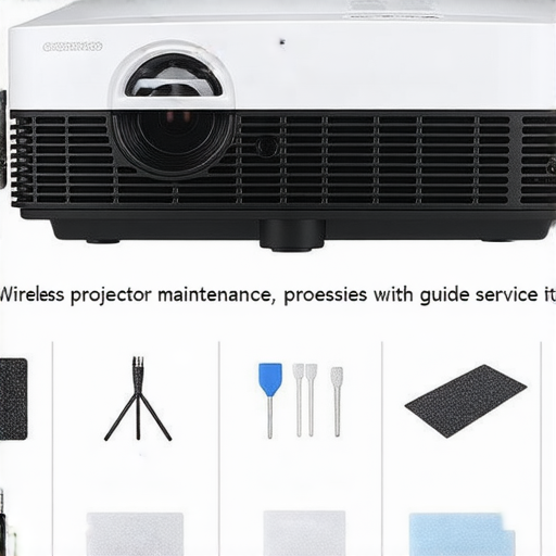 無線投影機維護指南，顯示專業維修服務的步驟，強調延長投影機使用壽命的重要性，背景為實際操作圖片，展示關鍵維護工具和技巧。