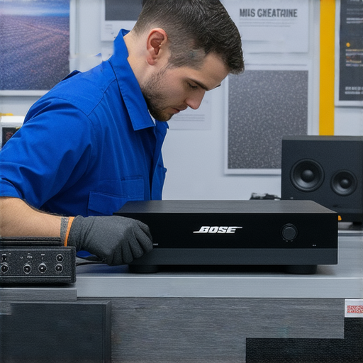 Bose音響故障的維修專業人員正在檢查設備，提供維修方案與獨家優惠，幫助用戶恢復音響功能，享受高品質音樂體驗。