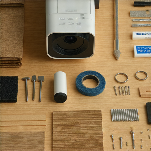 自製投影機的材料與工具展示，背景中顯示DIY過程，並介紹專業維修服務的標誌，呈現創意與技術結合，探索自製與專業維修的無限可能。