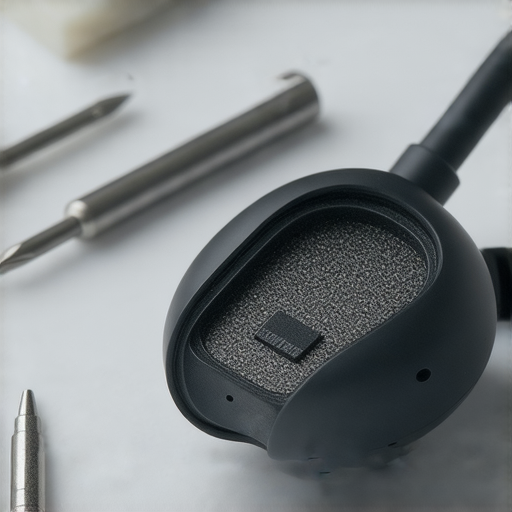 Sennheiser TWS耳機的維修專業服務，展示耳機拆解過程，技術人員在檢查耳機內部部件，側面顯示耳機設計與工程技術，揭開耳機隱秘，讓您了解維修的重要性。