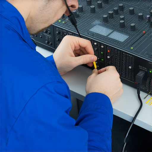 音響平衡線維修過程圖片，專業技術人員檢查線材和設備，協助恢復音質，展現維修秘訣，讓音響重焕生機，提升聽覺享受。