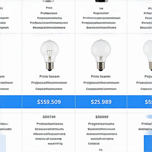 投影機燈泡價格比較圖，顯示不同品牌和類型燈泡的價格差異，以及專業維修服務的相關資訊，幫助消費者了解燈泡價差，避免受騙。