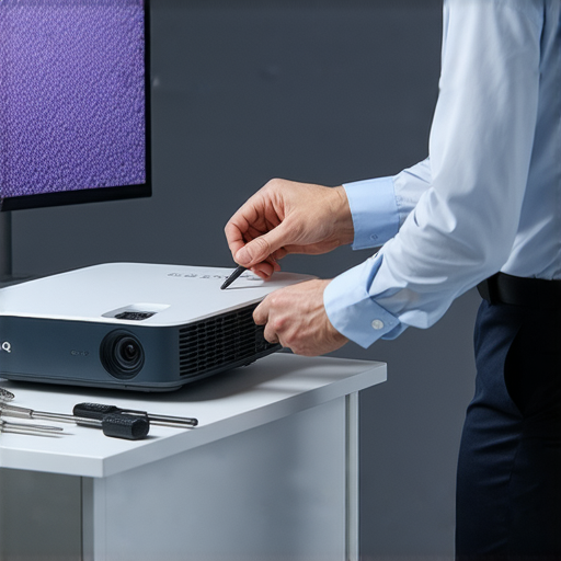 解密BenQ無線投影機故障原因的專業維修畫面，展示技術人員檢查投影機，重新啟動影像體驗，提升觀影效果，解決問題，讓使用者重新享受精彩的視覺盛宴。