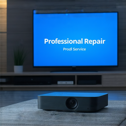 無線投影設備和智慧電視展示高清畫質的場景，突顯專業維修服務的標誌，強調高效的影像體驗和技術支援，揭示數位娛樂的潛力。