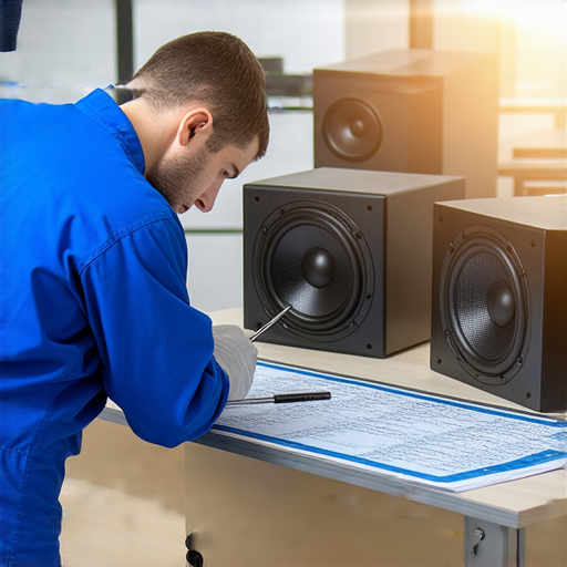 喇叭爆音維修服務專業技術人員正在檢查喇叭設備，提供解決方案，幫助客戶了解喇叭爆音原因，並即時諮詢專業維修服務，保證聲音品質恢復。