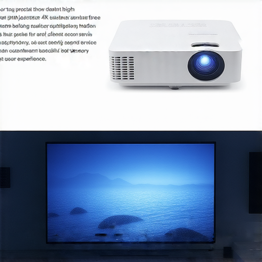 短焦4K投影機展示，顯示其清晰影像和專業的維修服務標語，強調無後顧之憂的使用體驗，吸引潛在客戶了解投影機的好處。