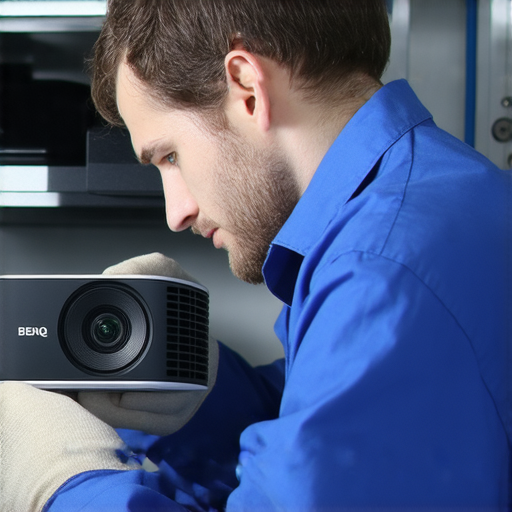 3D投影機BenQ維修過程中的技術人員正在檢查設備，展示如何解決投影不清晰的問題，讓影像重現精彩，提升觀影體驗。