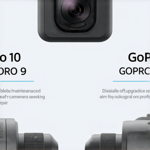 GoPro 10和GoPro 9的對比，展示了兩款相機的外觀和功能。圖片中標示了各自的特色，並強調升級和維修的重要性，適合尋求專業維修服務的用戶。
