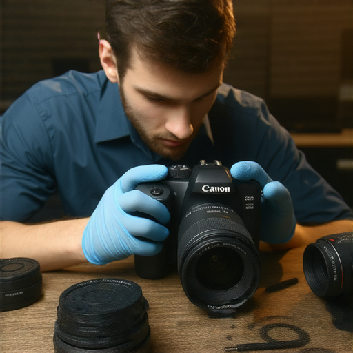 Canon PowerShot A700相機的維修服務場景，專業技術人員正在檢查維修設備，解決相機問題，讓用戶的美好回憶重現，強調專業維修服務的重要性。