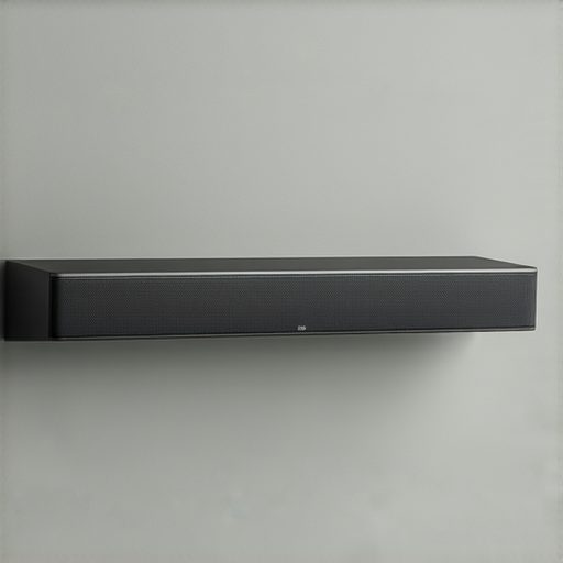 音響升級Soundbar安裝在牆面上，展現現代時尚風格，提供高品質音效，同時旁邊展示專業維修服務聯絡資訊，讓使用者更安心挑選音響和維修選項。