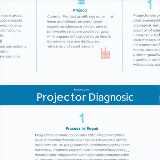 投影機故障診斷圖，展示常見投影機問題與專業維修服務，提供解決方案，幫助用戶詳盡了解投影機維修過程，提升使用體驗。