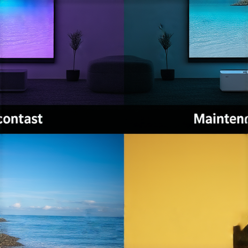 家用4K投影機展示對比度的重要性，圖片中顯示投影機在不同亮度下的影像表現，強調與畫質清晰度及維修秘訣的關聯。