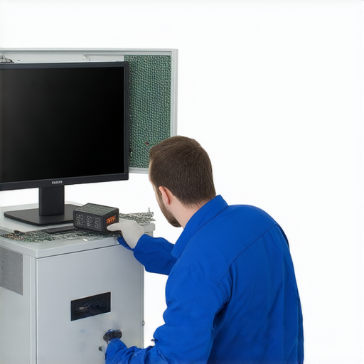 投影機黑屏故障維修服務示意圖，專業技術人員正檢查投影機設備，揭示故障原因並提供解決方案，確保投影機恢復正常運作，提高使用者的觀賞體驗。