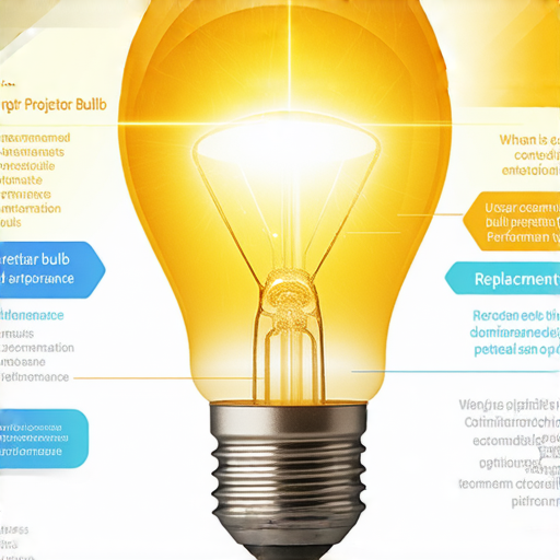 投影機燈泡壽命與維修秘訣的圖示，展示投影機及燈泡狀態，提供更換建議和維修技巧，幫助用戶了解何時需更換燈泡以提升顯示效果。