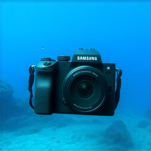 Samsung防水相機展示，強調其隱藏潛能與拍攝性能，維修專家提供專業分析，助你探索極致拍攝體驗。相機呈現潛水拍攝環境，突出防水特性與創意攝影。