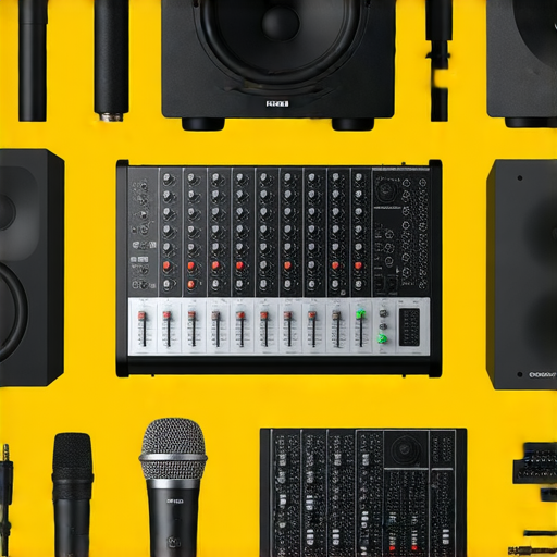 專業音響設備的展示，強調如何選擇完美設備並延長使用壽命，包含維修秘訣和配件，色彩清晰，適合音響愛好者和專業人士參考。