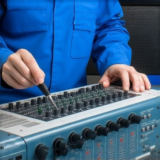 擴音器麥克風故障的專業維修服務，技術人員正在檢查設備，確保聲音恢復清晰，提供高品質維修解決方案，幫助您重新獲得最佳音效。