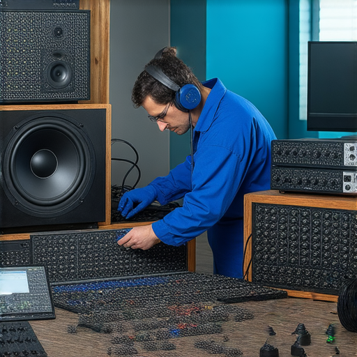 擴音器和耳機故障的維修秘訣，專業技術人員正在檢查設備，確保音質恢復到最佳狀態，助你了解解決音質問題的方法，讓音樂體驗再升級！