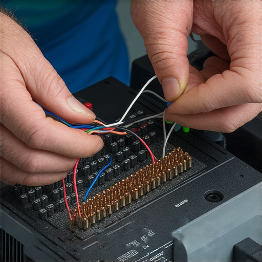 擴音器音響線細緻維修過程，專業技術人員仔細調整線材，提升音質效果，展現專業維修技巧，強調擴音器音響的重要性與細節。