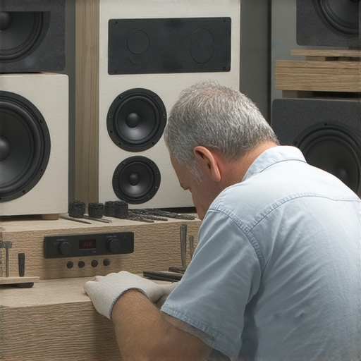 陶聲擴音器專業維修服務，修復清晰音質，讓音樂重回生活中。圖片展示維修過程，技術人員專注於設備，提升音質的專業工具與環境。