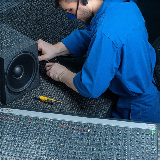 深水埗擴音器維修服務專業技師正在檢查音響設備，展示維修過程，提升音效重生的品質與效果，讓客戶瞭解費用與專業服務的價值。