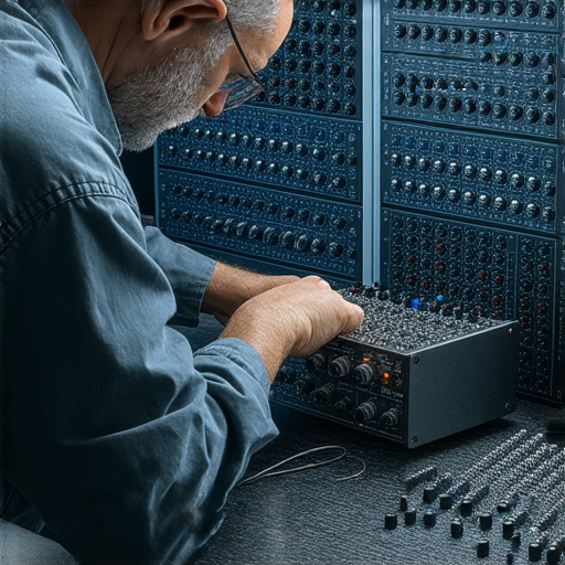 擴音器維修專業服務，展示音響故障及維修過程，技術人員專注檢查設備，提供快速可靠的解決方案，幫助客戶解除音響困擾，提升音質體驗。