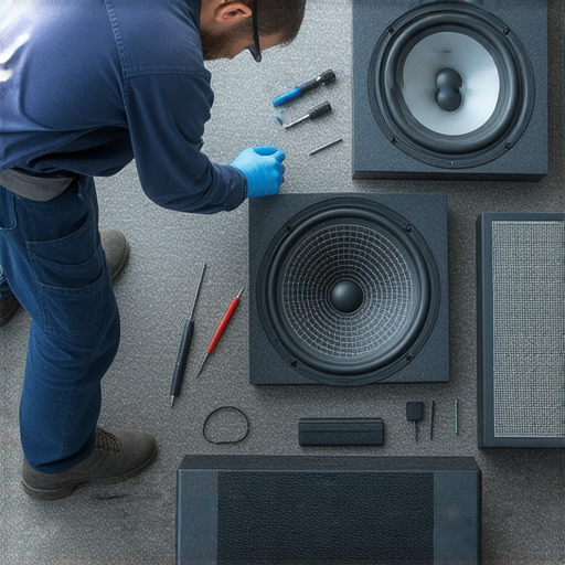 揭開擴音器的奧秘的專業維修服務，展示音質恢復的過程，技術人員正在檢查設備，提升音質回到巔峰，讓用戶了解維修的重要性。