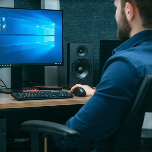 擴音器在Windows出現問題的圖片，展示故障診斷過程及專業維修步驟，強調即時解決方案的重要性，並提供修復指南與專業服務資訊。