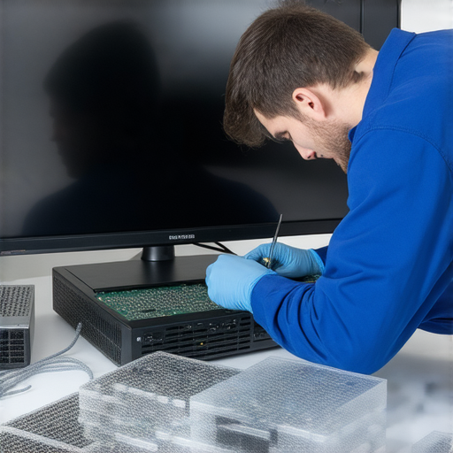 投影機和電視的維修技巧，展示專業技術人員正在檢查設備，研究隱藏問題，讓顯示設備重獲新生，提升使用體驗的過程。