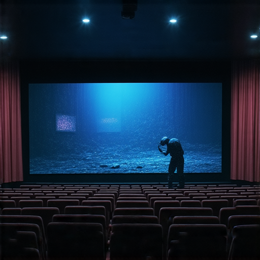 投影機故障影響觀影體驗的場景，展示專業維修服務的標語，強調重獲影院光輝的重要性，讓觀眾享受完美的視覺盛宴。