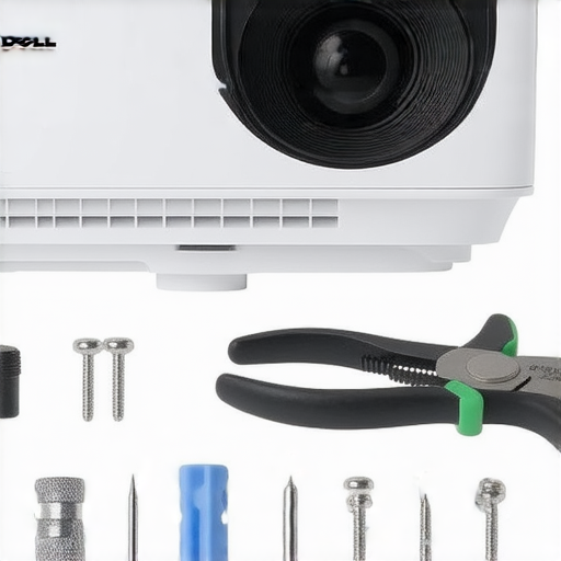 Dell無線投影機的技術細節展示，畫面中包含設備特寫及維修工具，強調專業維修的重要性及探索無線投影的全新體驗。