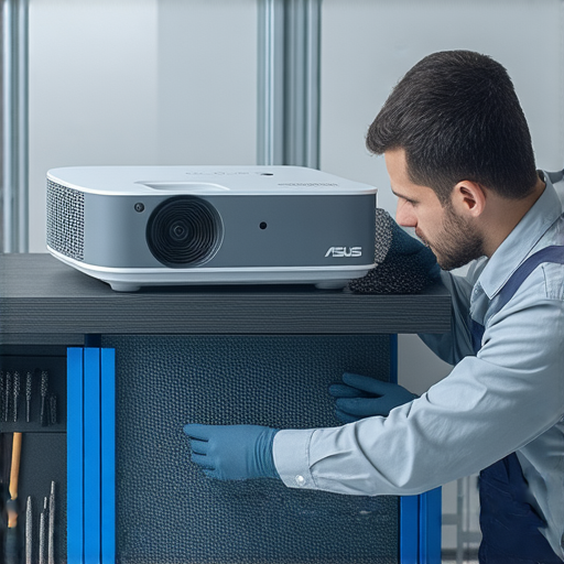 ASUS無線投影機故障維修專業服務，技術人員正在檢查設備，確保恢復最佳性能，提供快速有效的解決方案，讓您的投影機重新運作。