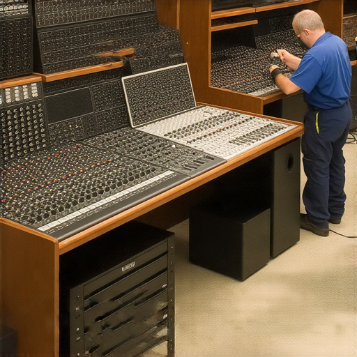 專業維修Wharfedale、Yamaha和Zvox音響設備的服務畫面，展示技術人員在修理音響，強調音樂的純粹與品質，邀請客戶立即聯繫以獲得專業協助。