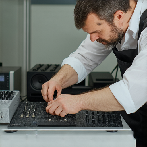 音響維修專家正在進行Devialet與Focal音響設備的修護，展示高效的維修技術與工具，讓音響設備重獲新生，提升音質及使用體驗。