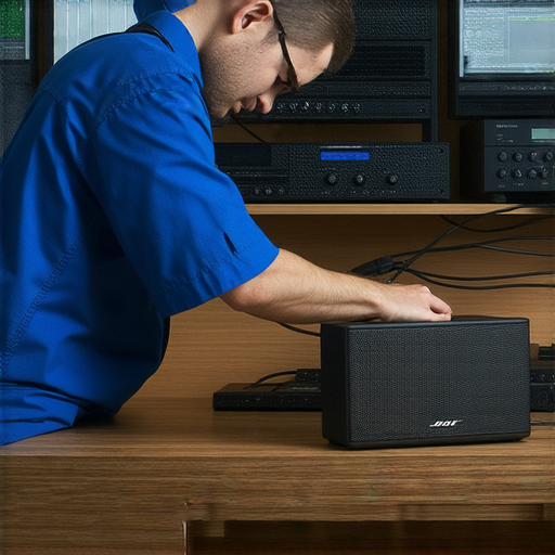 Bose和Sony音響產品的故障診斷專業維修服務圖片，顯示專業技術人員正在檢查音響設備問題，強調提升音質及可靠性。