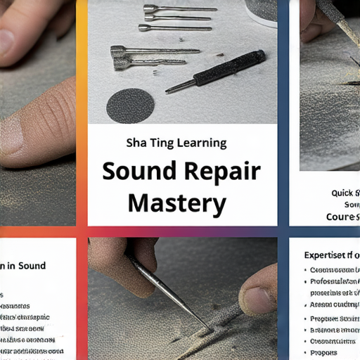 破音響修復秘籍課程宣傳圖片，展示沙田專業維修技術，內容包含工具、設備及學員進行維修的情景，強調快速學習及技巧掌握，吸引有興趣的學員參加。