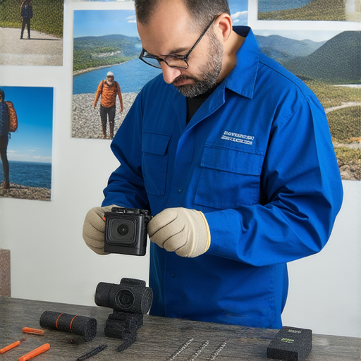 運動相機維修專業技術人員正在檢查損壞的相機，提供快速修復服務，幫助攝影愛好者即刻恢復冒險之旅，享受戶外活動，捕捉精彩瞬間。