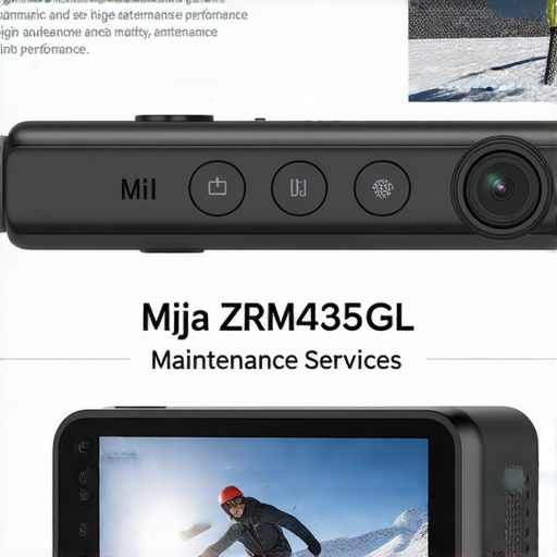 米家 ZRM4035GL 運動相機的全景圖，展示其流線型設計及功能按鈕，背景為戶外運動場景，突顯其高性能及適合各種環境使用的重要性，並提及維修服務。