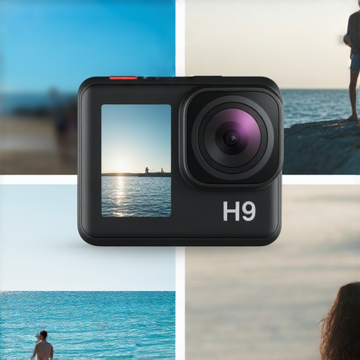 發現H9運動相機的秘密，了解維修與選擇技巧，提升拍攝體驗，展示H9運動相機的外觀及功能，展示拍攝畫面，強調其便攜性和高畫質攝影效果。