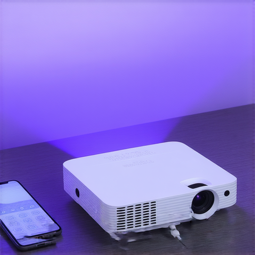 投影機連接手機的操作畫面，顯示清晰的投影效果，強調我們的專業維修服務，有效解決設備問題，讓觀影體驗更佳。