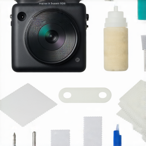 Fujifilm Instax Square SQ6即時攝影機，展示其獨特設計和拍攝效果，周圍環繞各種維修工具，強調維修秘訣的分享，讓攝影師體驗完美的即時攝影樂趣。