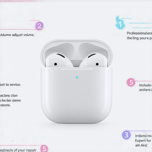 AirPods調整音量的步驟示意圖，展示如何方便地改變音量，並介紹專業維修服務，幫助用戶解決AirPods相關問題，提升使用體驗。